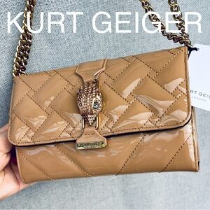KURT GEIGER Hampton Patent Leather wallet on chain beige camel